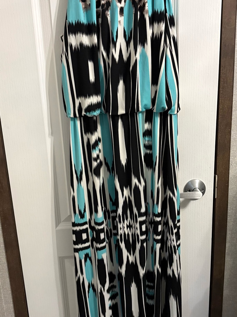 London Style Turquoise Black White Ikat Maxi Skirt